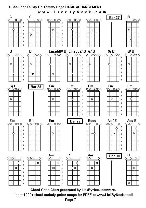 Chord Grids Chart of chord melody fingerstyle guitar song-A Shoulder To Cry On-Tommy Page-BASIC ARRANGEMENT,generated by LickByNeck software.